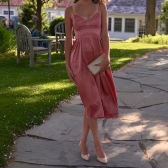 H&M Satin Slip Dusty Rose Pink Midi Dress - Picture 1 of 7